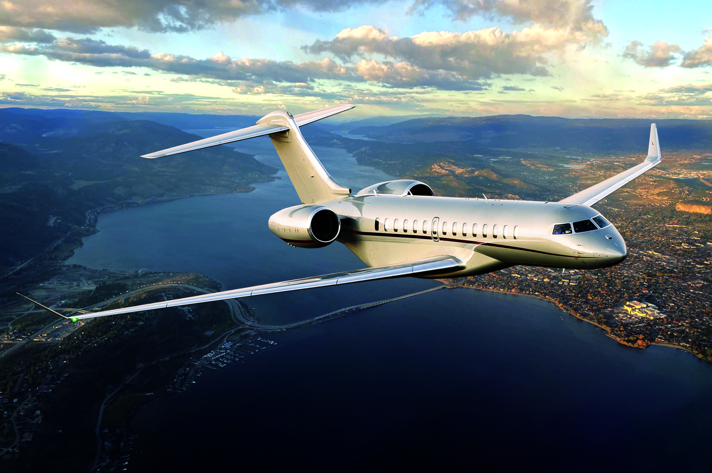 Global 7500 private jet flying towards Europe.